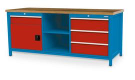 Bedrunka + Hirth Werkbank mit Buche-Massivholzplatte Gestell in vielen Farben, 3 Schubladen, 1 Schrank. 2 Ablageböden