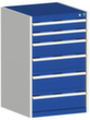 bott Schubladenschrank cubio mit Grundfläche 650x650 mm, 6 Schublade(n), RAL7035 Lichtgrau/RAL5010 Enzianblau