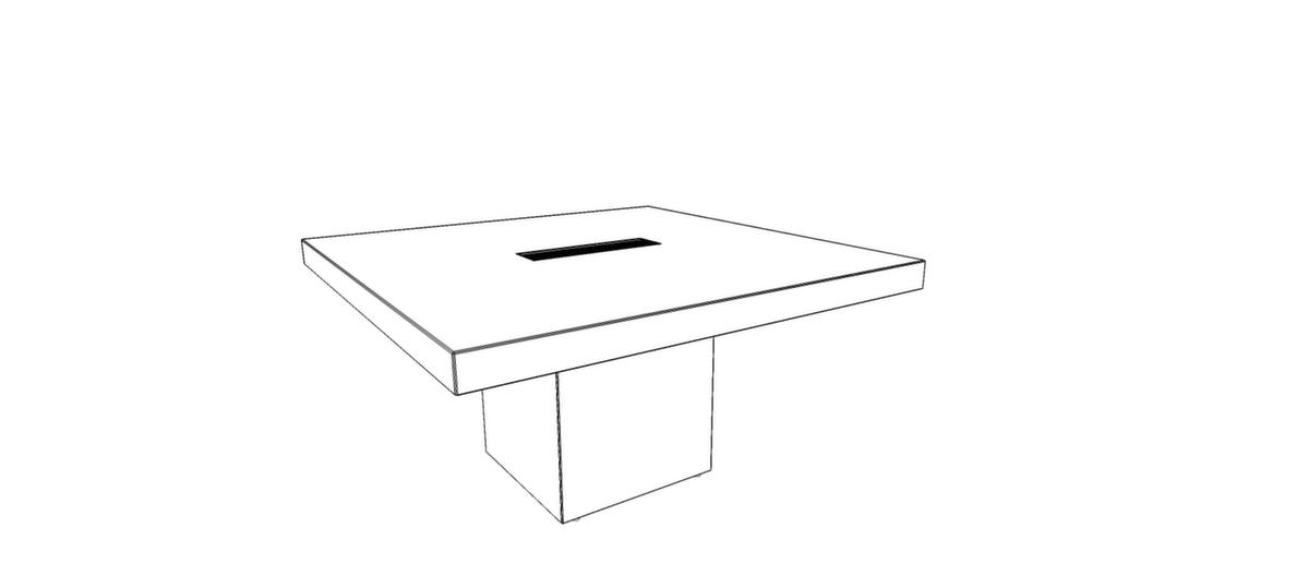Quadrifoglio Konferenztisch T45 mit kubischem Gestell, Breite x Tiefe 1400 x 1400 mm, Platte Nussbaum Technische Zeichnung 1 ZOOM