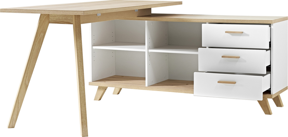 Schreibtisch Oslo mit Sideboard, 4-Fußgestell, Breite 1440 mm, Sanremo-Eiche/Sanremo-Eiche Standard 2 ZOOM
