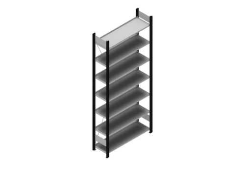 hofe Akten-Steckregal, 7 Böden, RAL9005 Tiefschwarz/RAL9006 Weißaluminium