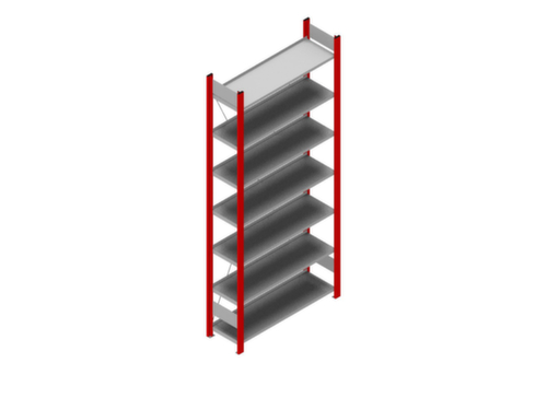 hofe Akten-Steckregal, 7 Böden, RAL3000 Feuerrot / RAL9006 Weißaluminium