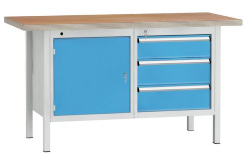 KLW Lutz Werkbank mit Multiplexplatte, 3 Schubladen, 1 Schrank