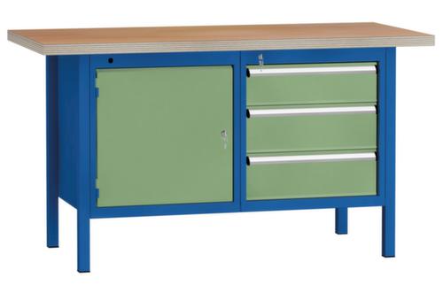 KLW Lutz Werkbank mit Multiplexplatte, 3 Schubladen, 1 Schrank