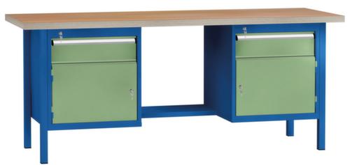 KLW Lutz Werkbank mit Multiplexplatte, 2 Schubladen, 2 Schränke, 1/2 Ablageboden