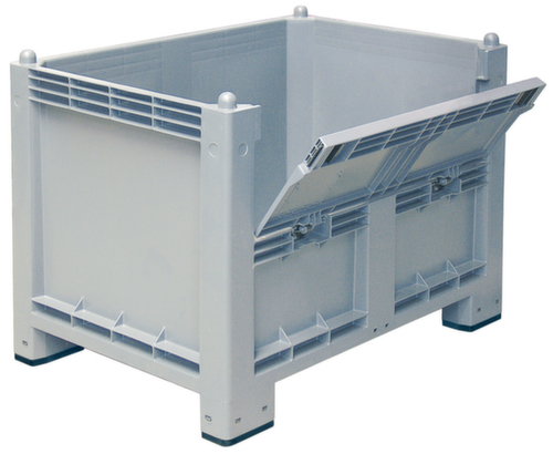 Großbehälter mit Komissionierklappe, Inhalt 550 l, grau, 4 Füße