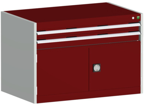 bott Schubladenschrank cubio Grundfläche 1050x650 mm, 2 Schublade(n), RAL7035 Lichtgrau/RAL3004 Purpurrot