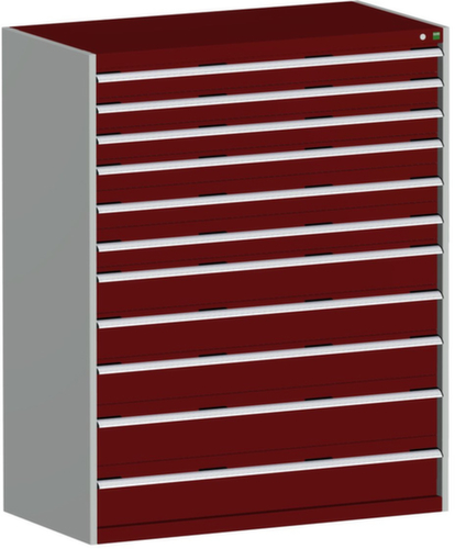bott Schubladenschrank cubio Grundfläche 1300x650 mm, 11 Schublade(n), RAL7035 Lichtgrau/RAL3004 Purpurrot