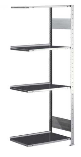META Steckregal Anbaufeld mit Anschlagkante, Höhe x Breite x Tiefe 1850 x 756 x 336 mm, 4 Böden