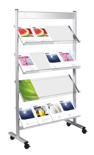 Mobiles Prospektregal, 4 Ablagen, Gestell alusilber