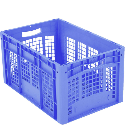 BITO Euronorm-Stapelbehälter mit Doppelrippenboden + Wände + Boden durchbrochen, blau, Inhalt 62 l