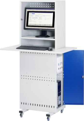 RAU Mobiler PC-Schrank Slim Line, RAL7035 Lichtgrau/RAL5010 Enzianblau