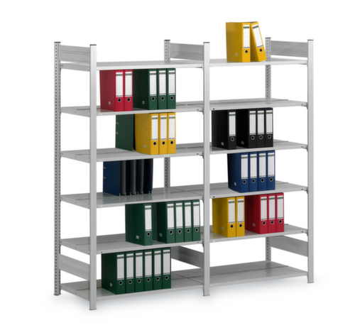 hofe Akten-Steckregal zur beidseitigen Nutzung, 7 Böden, RAL7035 Lichtgrau