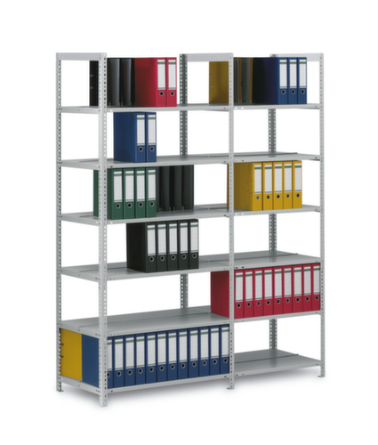 hofe Akten-Schraubregal Anbaufeld zur beidseitigen Nutzung, 6 Böden, RAL7035 Lichtgrau