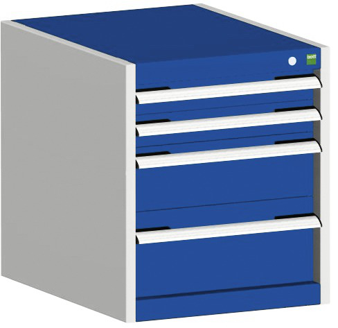 bott Schubladenschrank cubio Grundfläche 525x525 mm, 4 Schublade(n), RAL7035 Lichtgrau/RAL5010 Enzianblau