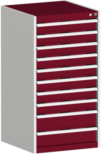 bott Schubladenschrank cubio mit Grundfläche 650x650 mm, 10 Schublade(n), RAL7035 Lichtgrau/RAL3004 Purpurrot