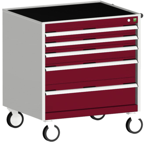 bott Fahrbarer Schubladenschrank cubio, 5 Schublade(n), RAL7035 Lichtgrau/RAL3004 Purpurrot