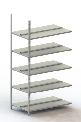 META Akten-Schraubregal Anbaufeld zur beidseitigen Nutzung, 5 Böden, RAL7035 Lichtgrau