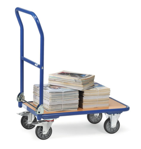 fetra Klappbarer Schiebebügelwagen mit Holzladefläche, Traglast 250 kg, TPE-Bereifung