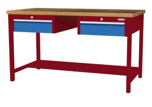 Bedrunka + Hirth Werkbank mit Buche-Massivholzplatte Gestell in vielen Farben, 2 Schubladen, 1/2 Ablageboden