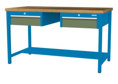 Bedrunka + Hirth Werkbank mit Buche-Massivholzplatte Gestell in vielen Farben, 2 Schubladen, 1/2 Ablageboden