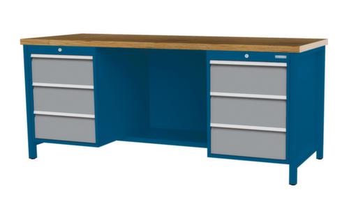 Bedrunka + Hirth Werkbank mit Buche-Massivholzplatte Gestell in vielen Farben, 6 Schubladen, 1/2 Ablageboden