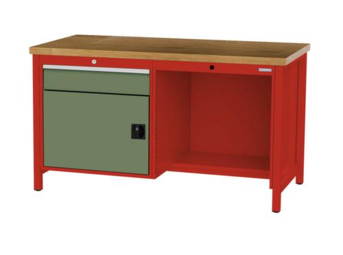 Bedrunka + Hirth Werkbank mit Buche-Massivholzplatte Gestell in vielen Farben, 1 Schublade, 1 Schrank, 1/2 Ablageboden