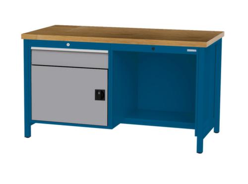 Bedrunka + Hirth Werkbank mit Buche-Massivholzplatte Gestell in vielen Farben, 1 Schublade, 1 Schrank, 1/2 Ablageboden