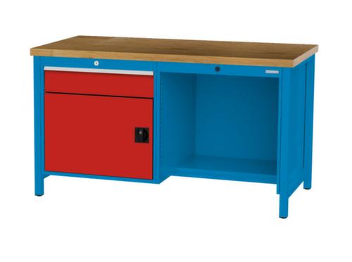 Bedrunka + Hirth Werkbank mit Buche-Massivholzplatte Gestell in vielen Farben, 1 Schublade, 1 Schrank, 1/2 Ablageboden