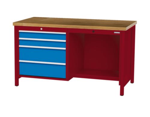 Bedrunka + Hirth Werkbank mit Buche-Massivholzplatte Gestell in vielen Farben, 4 Schubladen, 1/2 Ablageboden