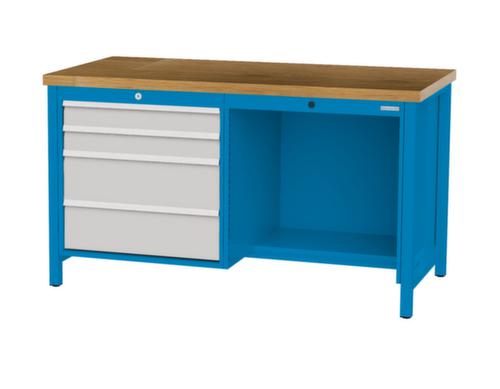 Bedrunka + Hirth Werkbank mit Buche-Massivholzplatte Gestell in vielen Farben, 4 Schubladen, 1/2 Ablageboden