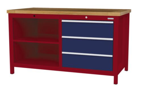 Bedrunka + Hirth Werkbank mit Buche-Massivholzplatte Gestell in vielen Farben, 3 Schubladen, 2 Ablageböden