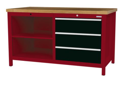 Bedrunka + Hirth Werkbank mit Buche-Massivholzplatte Gestell in vielen Farben, 3 Schubladen, 2 Ablageböden