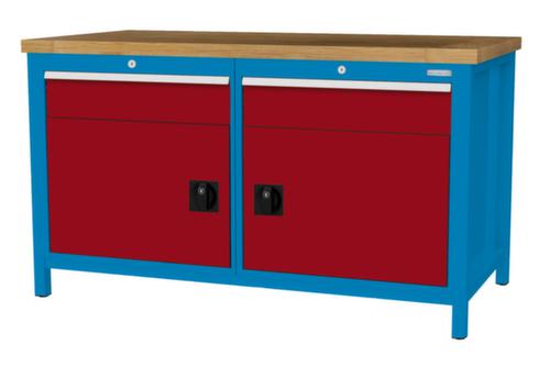 Bedrunka + Hirth Werkbank mit Buche-Massivholzplatte Gestell in vielen Farben, 2 Schubladen, 2 Schränke