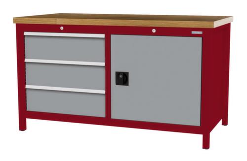 Bedrunka + Hirth Werkbank mit Buche-Massivholzplatte Gestell in vielen Farben, 3 Schubladen, 1 Schrank