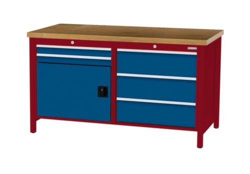 Bedrunka + Hirth Werkbank mit Buche-Massivholzplatte Gestell in vielen Farben, 5 Schubladen, 1 Schrank