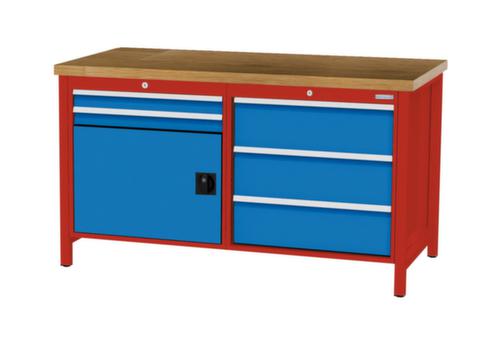 Bedrunka + Hirth Werkbank mit Buche-Massivholzplatte Gestell in vielen Farben, 5 Schubladen, 1 Schrank