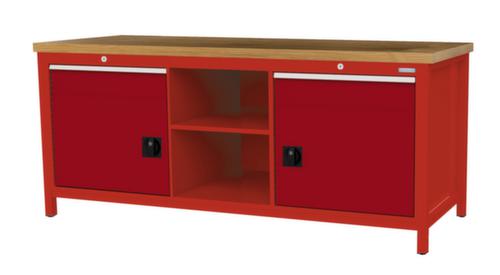 Bedrunka + Hirth Werkbank mit Buche-Massivholzplatte Gestell in vielen Farben, 2 Schubladen, 2 Schränke, 2 Ablageböden
