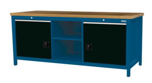 Bedrunka + Hirth Werkbank mit Buche-Massivholzplatte Gestell in vielen Farben, 2 Schubladen, 2 Schränke, 2 Ablageböden