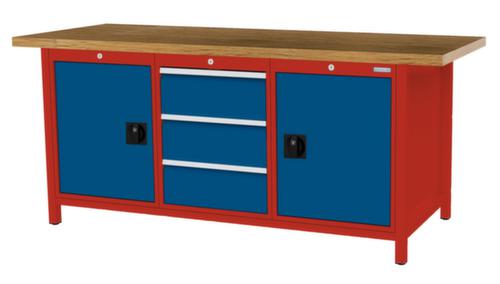 Bedrunka + Hirth Werkbank mit Buche-Massivholzplatte Gestell in vielen Farben, 3 Schubladen, 2 Schränke