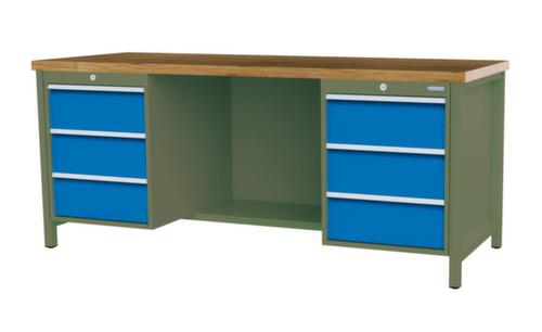 Bedrunka + Hirth Werkbank mit Buche-Massivholzplatte Gestell in vielen Farben, 6 Schubladen, 1/2 Ablageboden