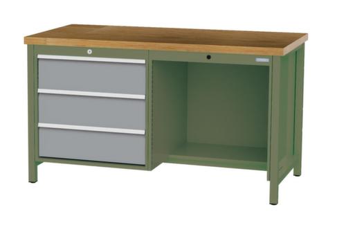 Bedrunka + Hirth Werkbank mit Buche-Massivholzplatte Gestell in vielen Farben, 3 Schubladen, 1/2 Ablageboden