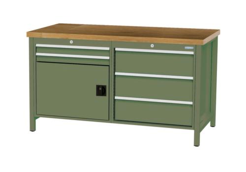 Bedrunka + Hirth Werkbank mit Buche-Massivholzplatte Gestell in vielen Farben, 5 Schubladen, 1 Schrank