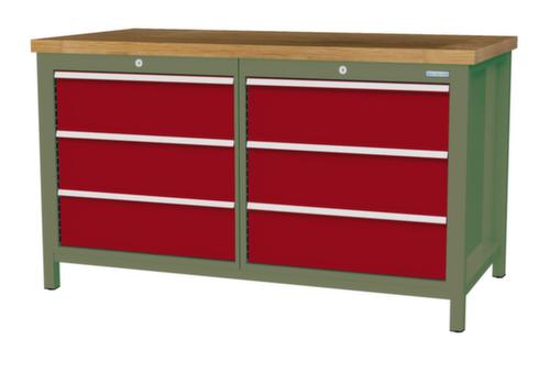 Bedrunka + Hirth Werkbank mit Buche-Massivholzplatte Gestell in vielen Farben, 6 Schubladen