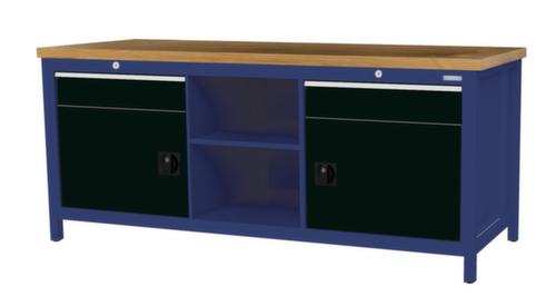 Bedrunka + Hirth Werkbank mit Buche-Massivholzplatte Gestell in vielen Farben, 2 Schubladen, 2 Schränke, 2 Ablageböden