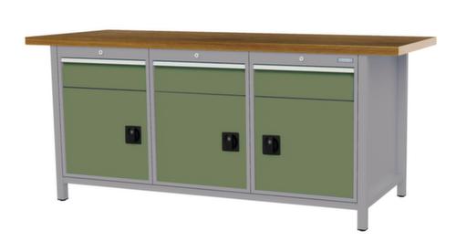 Bedrunka + Hirth Werkbank mit Buche-Massivholzplatte Gestell in vielen Farben, 3 Schubladen, 3 Schränke