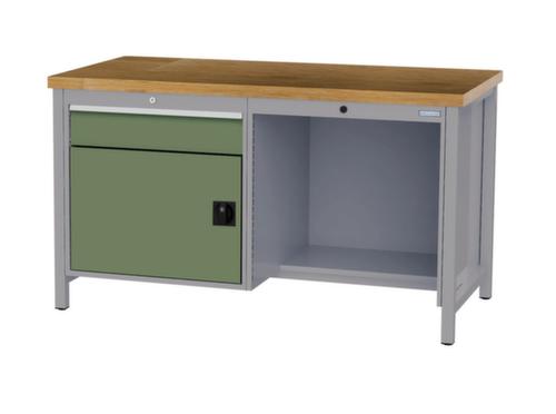 Bedrunka + Hirth Werkbank mit Buche-Massivholzplatte Gestell in vielen Farben, 1 Schublade, 1 Schrank, 1/2 Ablageboden