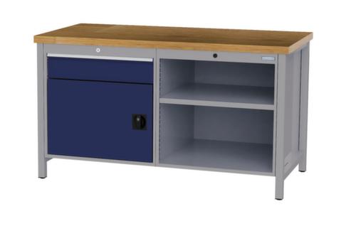 Bedrunka + Hirth Werkbank mit Buche-Massivholzplatte Gestell in vielen Farben, 1 Schublade, 1 Schrank, 2 Ablageböden