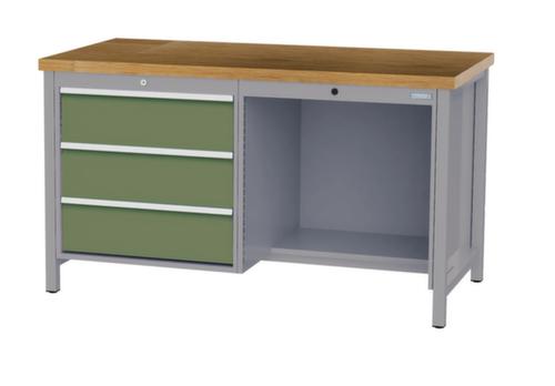 Bedrunka + Hirth Werkbank mit Buche-Massivholzplatte Gestell in vielen Farben, 3 Schubladen, 1/2 Ablageboden