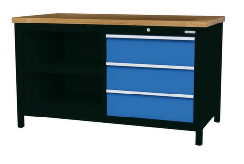 Bedrunka + Hirth Werkbank mit Buche-Massivholzplatte Gestell in vielen Farben, 3 Schubladen, 2 Ablageböden